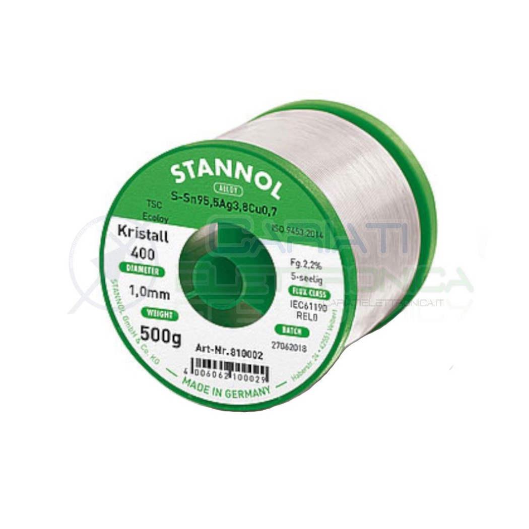 500g Stagno STANNOL 1mm Sn99Ag0,3Cu0,7 Kristall400 Bobina rotolo 0,5 kg Stannol
