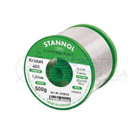 500g Stagno STANNOL 1mm Sn99Ag0,3Cu0,7 Kristall400 Bobina rotolo 0,5 kg Stannol