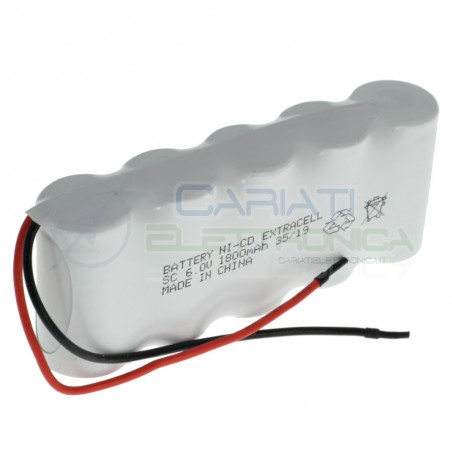 Pacco Batteria 6V Ricaricabile 1800mah Ni-Cd Lampada emergenza Beghelli Extracell