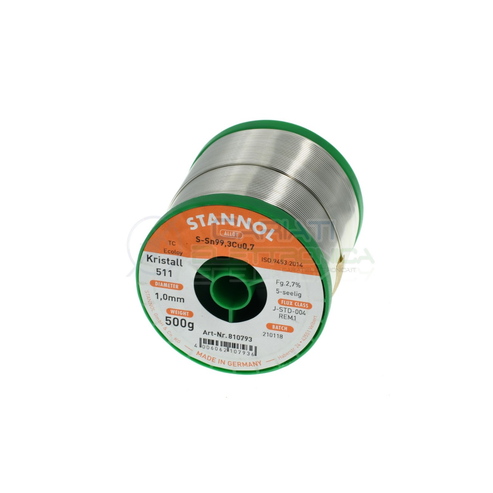 500g Stagno STANNOL 1mm Sn99.3 Cu0.7 KR511 Bobina rotolo 0,5 kg Stannol