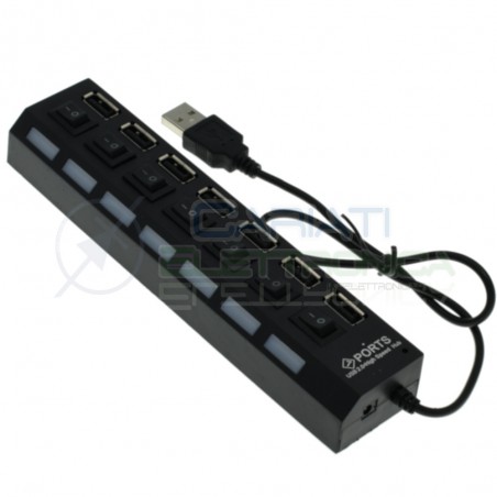 Ciabatta usb multipresa Hun con 4 porte usb 2.0 nera con led BluGenerico