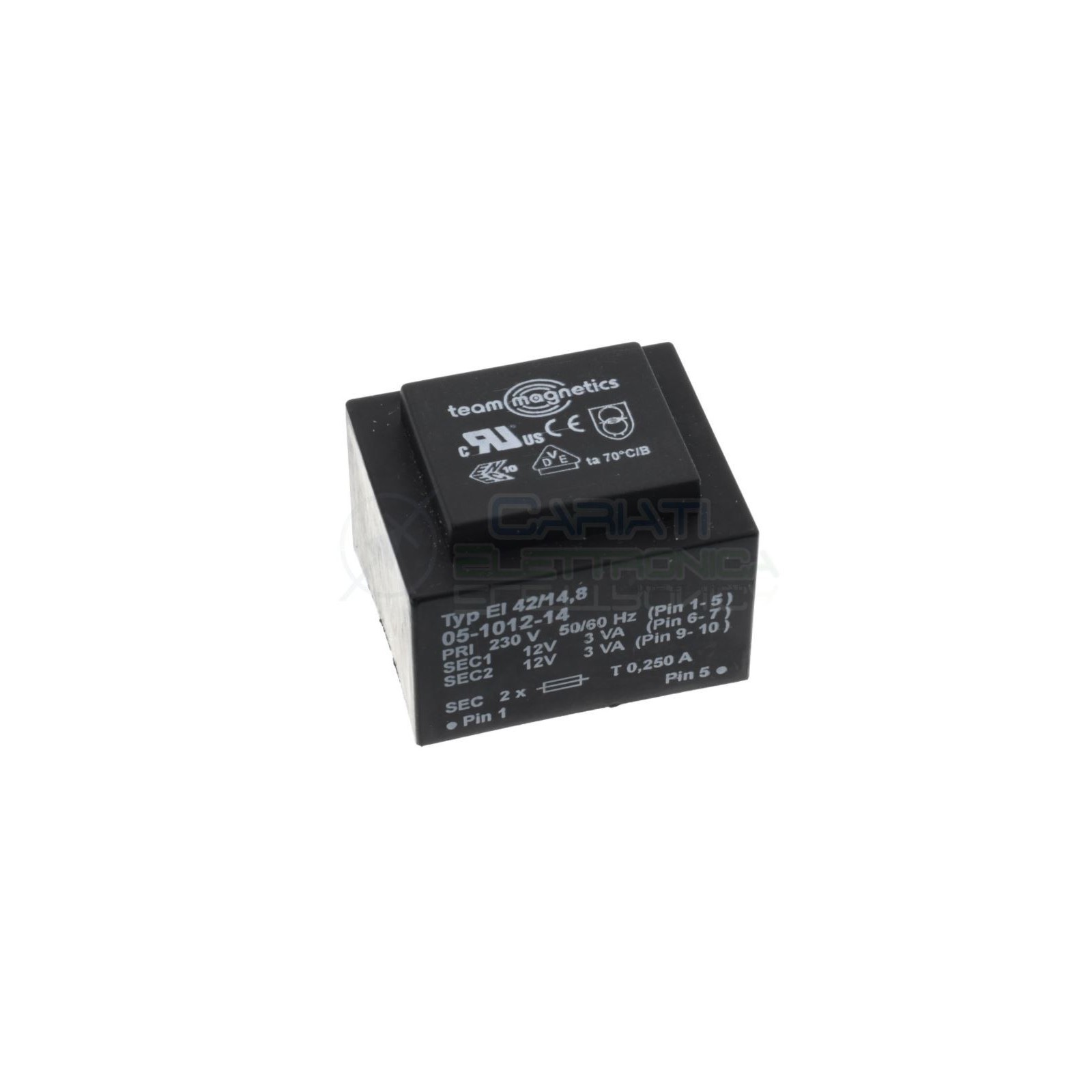 Trasformatore incapsulato doppia uscita 12V 6VA ingresso 230V 2x12V EI42/14,8 Hahn