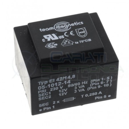 Trasformatore incapsulato doppia uscita 12V 6VA ingresso 230V 2x12V EI42/14,8 Hahn
