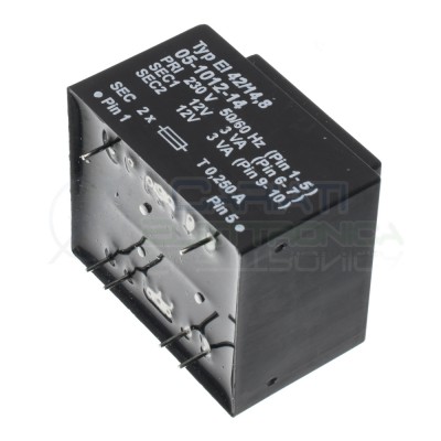 Trasformatore incapsulato doppia uscita 12V 6VA ingresso 230V 2x12V EI42/14,8 Hahn