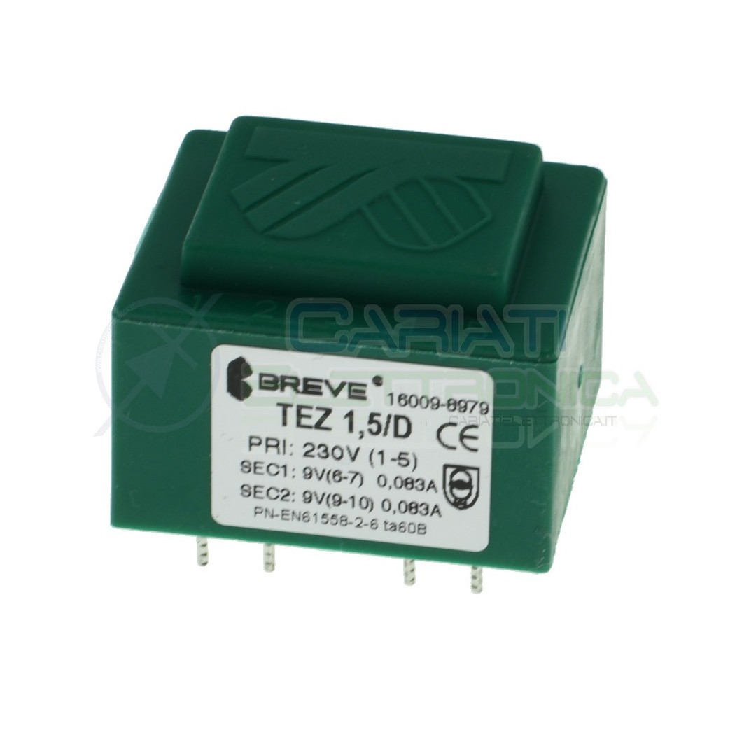 Trasformatore incapsulato 1,5VA 230V Doppia Uscita 2x9VBREVE TUFVASSONS