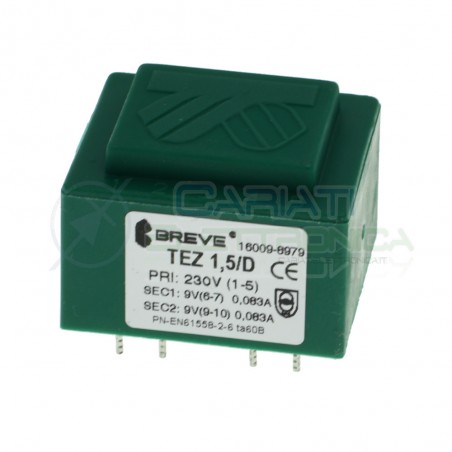 Trasformatore incapsulato 1,5VA 230V Doppia Uscita 2x9VBREVE TUFVASSONS