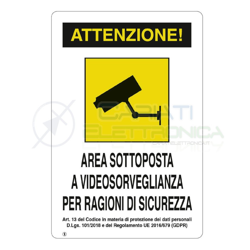 Cartello Area Videosorvegliata in PVC Gdpr Videosorveglianza 200x300mm