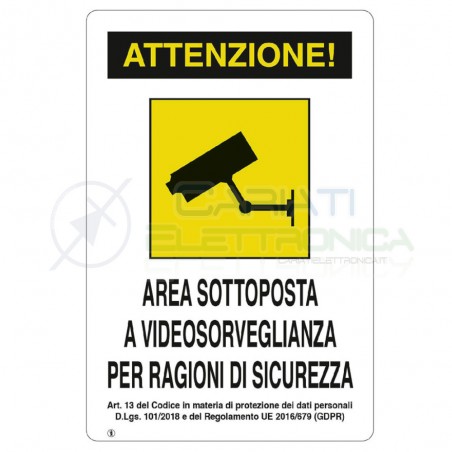 Cartello Area Videosorvegliata in PVC Gdpr Videosorveglianza 200x300mm