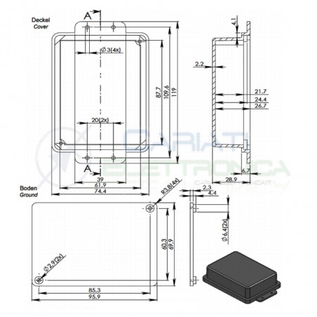 Contenitore per l'elettronica in plastica 100x74x29mm custodia in Abs Donau