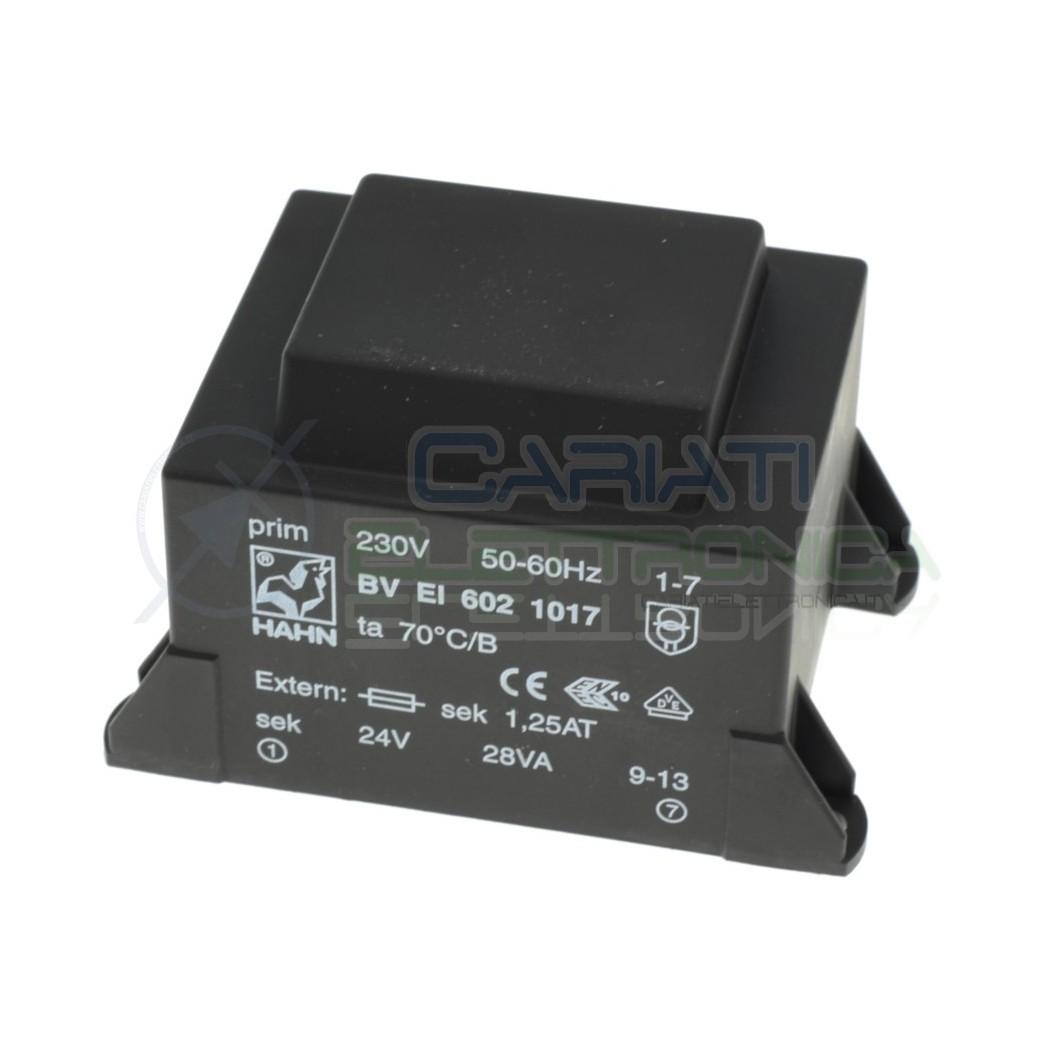 Trasformatore incapsulato 24V 28VA Ingresso 230V Ac Uscita 2x 24V DCHahn