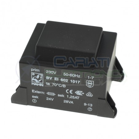 Trasformatore incapsulato 24V 28VA Ingresso 230V Ac Uscita 2x 24V DCHahn