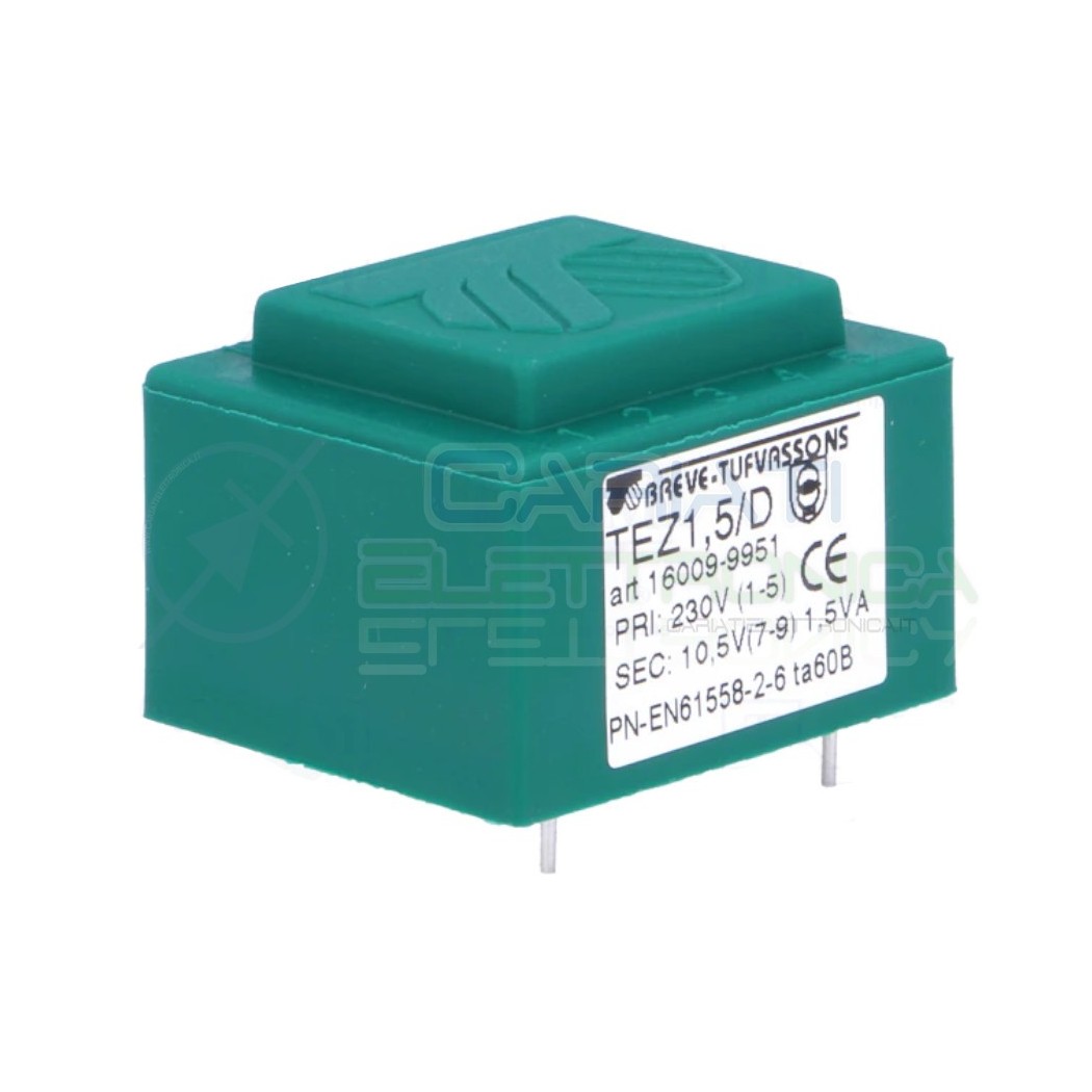 Trasformatore incapsulato 1,5VA 230V Doppia Uscita 12V BREVE TUFVASSONS