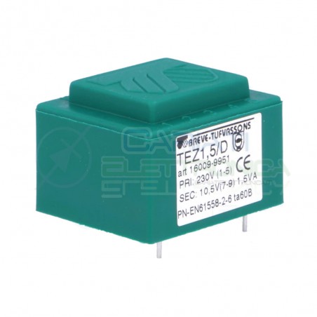 Trasformatore incapsulato 1,5VA 230V Doppia Uscita 12V BREVE TUFVASSONS