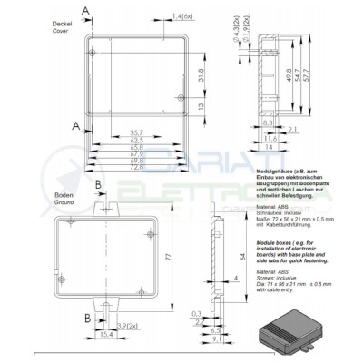 Contenitore per l'elettronica in plastica 72x56x21mm custodia in AbsDonau