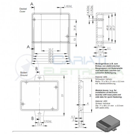 Contenitore per l'elettronica in plastica 72x56x21mm custodia in AbsDonau