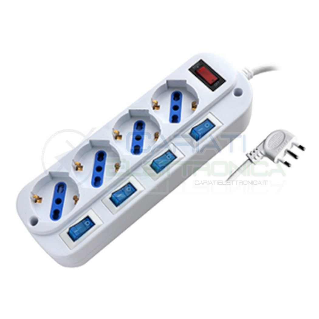 Multipresa Ciabatta Elettrica a 4 prese bipasso 250V 16A 1,5m con interrutori Propart