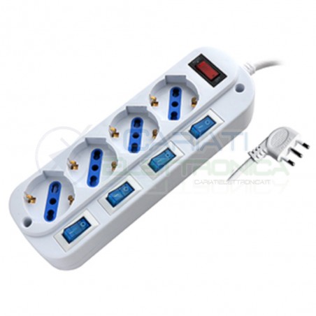 Multipresa Ciabatta Elettrica a 4 prese bipasso 250V 16A 1,5m con interrutori Propart