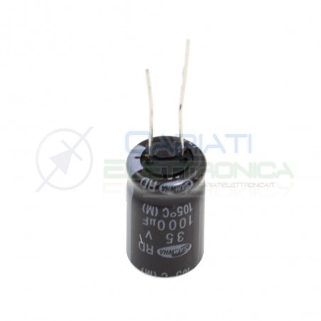 2 pezzi Condensatore elettrolitico 1000uF 35V 85° 13x22mm Passo 5mm Samwha