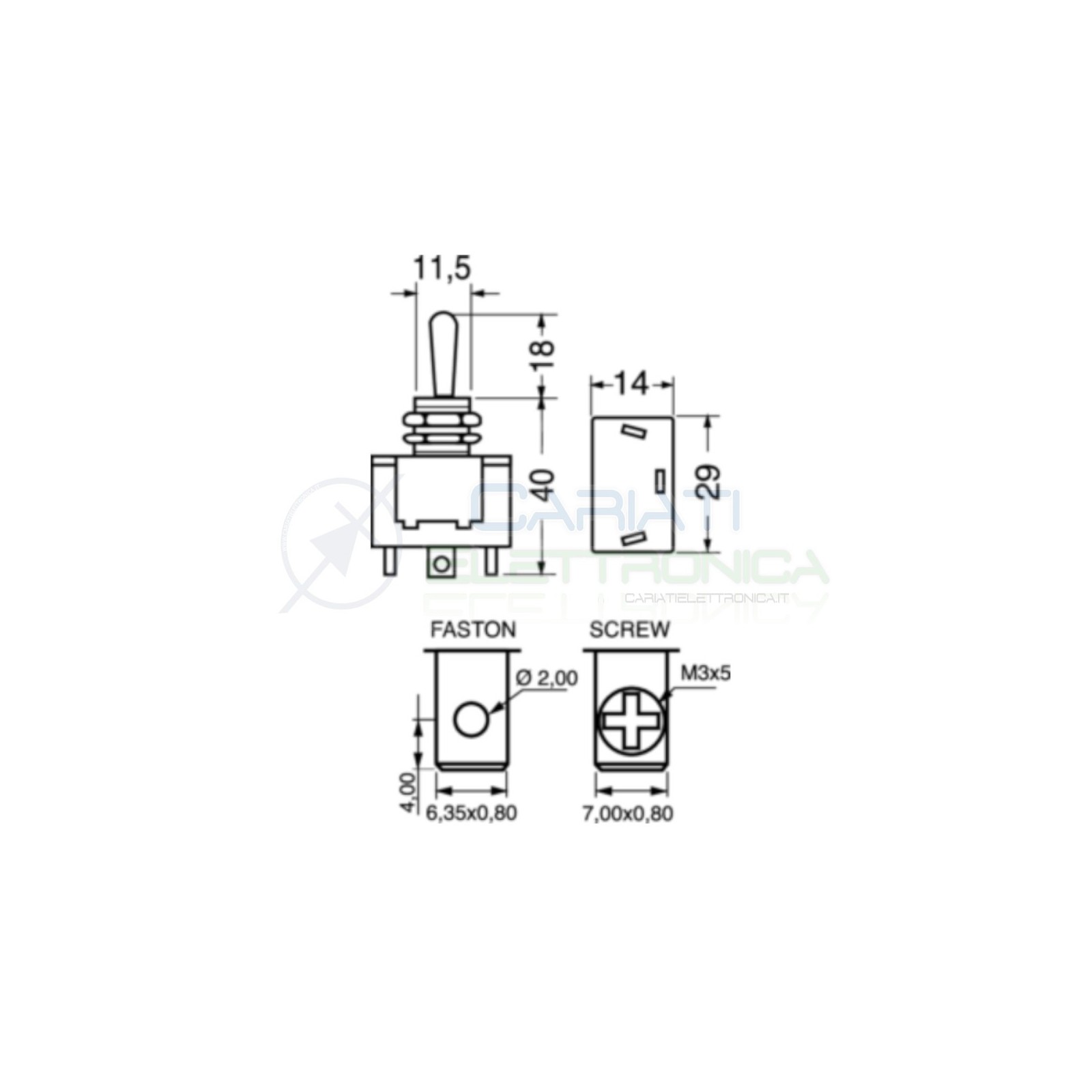Interruttore Deviatore a Leva SPDT ON OFF ON 10A 250V 3 Pin