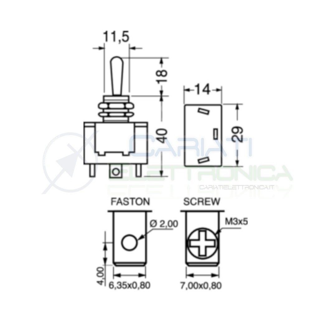 Interruttore Deviatore a Leva SPDT ON OFF ON 10A 250V 3 Pin