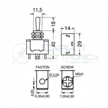 Interruttore Deviatore a Leva SPDT ON OFF ON 10A 250V 3 Pin