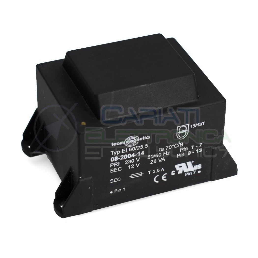 Trasformatore incapsulato 12V 28VA Ingresso 230V Ac Uscita 12Vac Team magnetics
