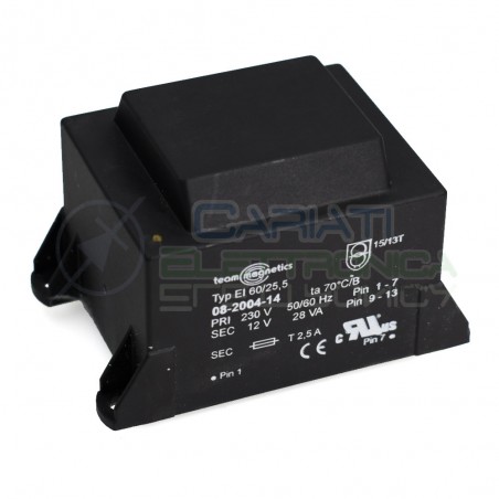 Trasformatore incapsulato 12V 28VA Ingresso 230V Ac Uscita 12Vac Team magnetics