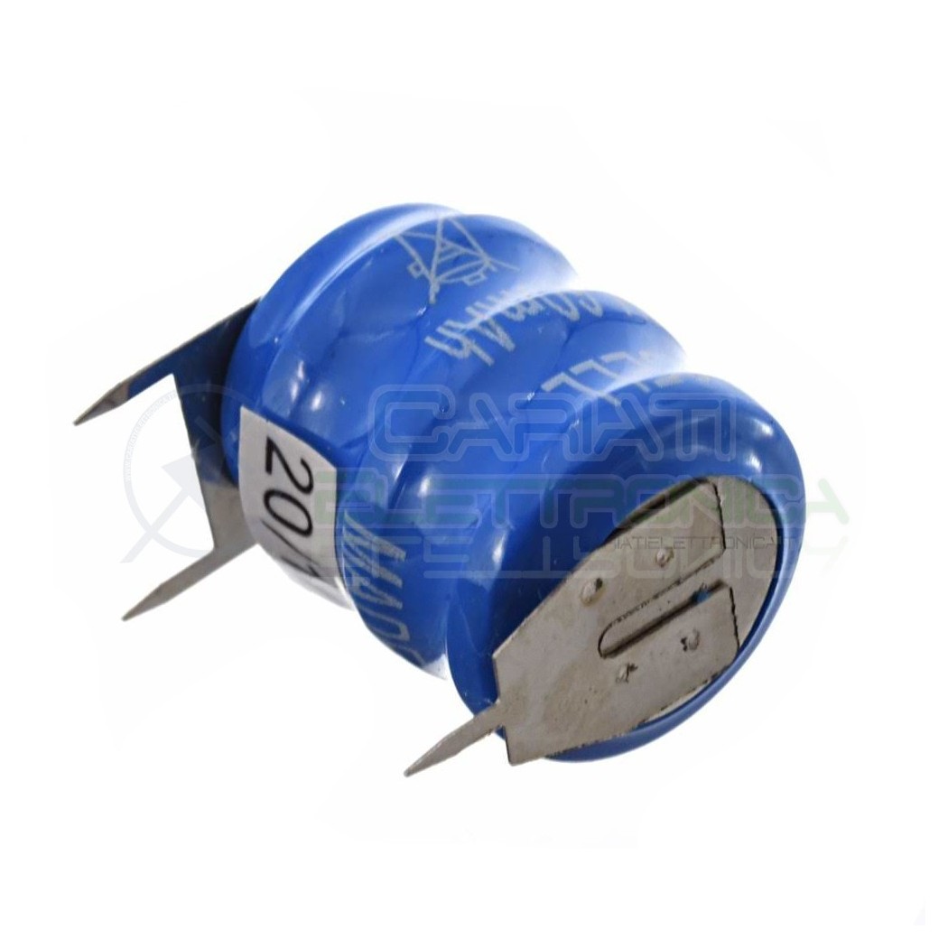 Batteria 3,6V 280mAh NiCd Tampone Bottone ricaricabile a Saldare Per Circuiti Stampati con terminali Extracell