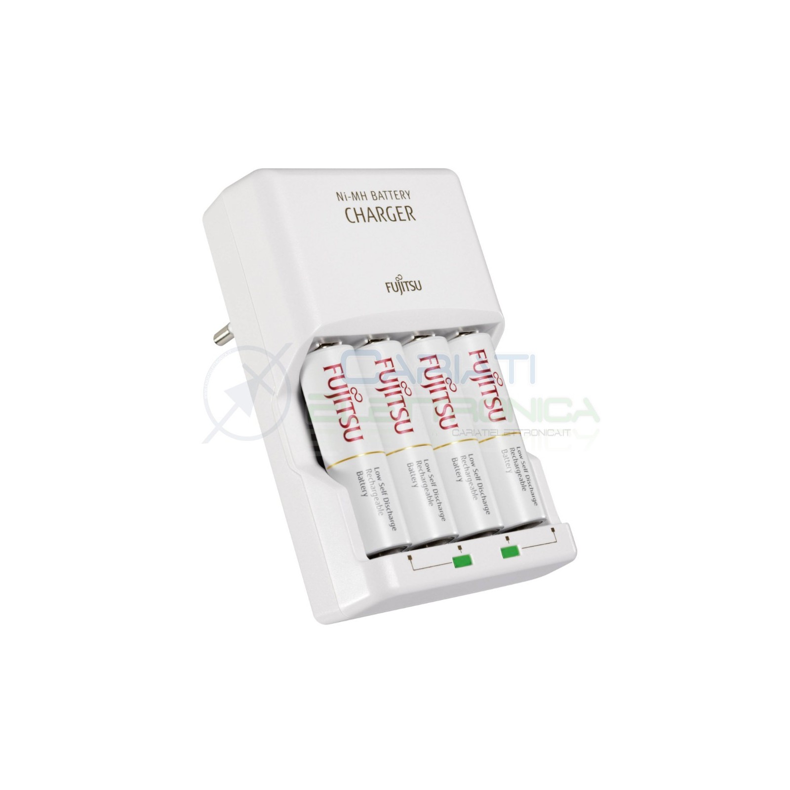 Caricabatterie Fujitsu NiMh con 4 Pile Stilo AA 1900mah Carica Batterie Fujitsu