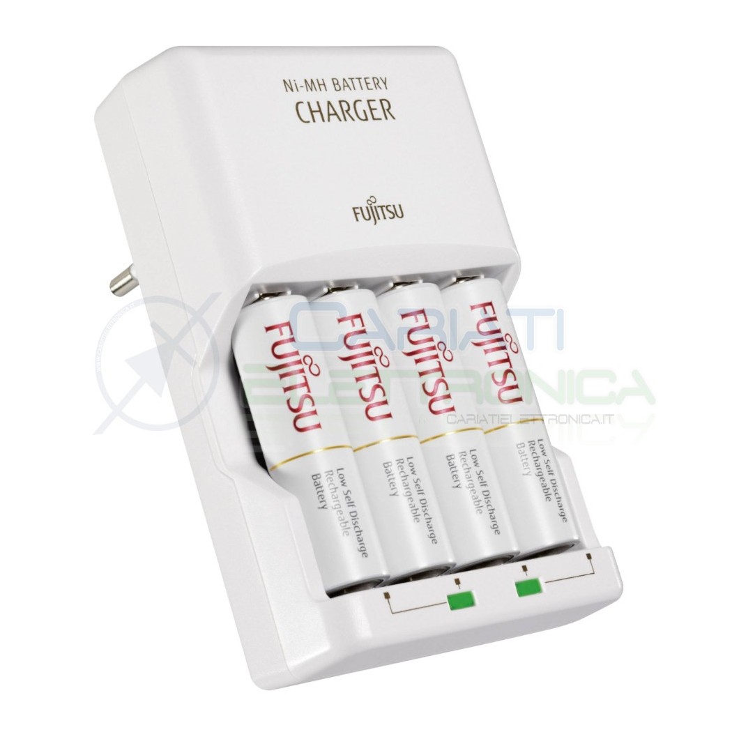 Caricabatterie Fujisu NiMh con 4 Pile Stilo AA 1900mah Carica BatterieFujitsu