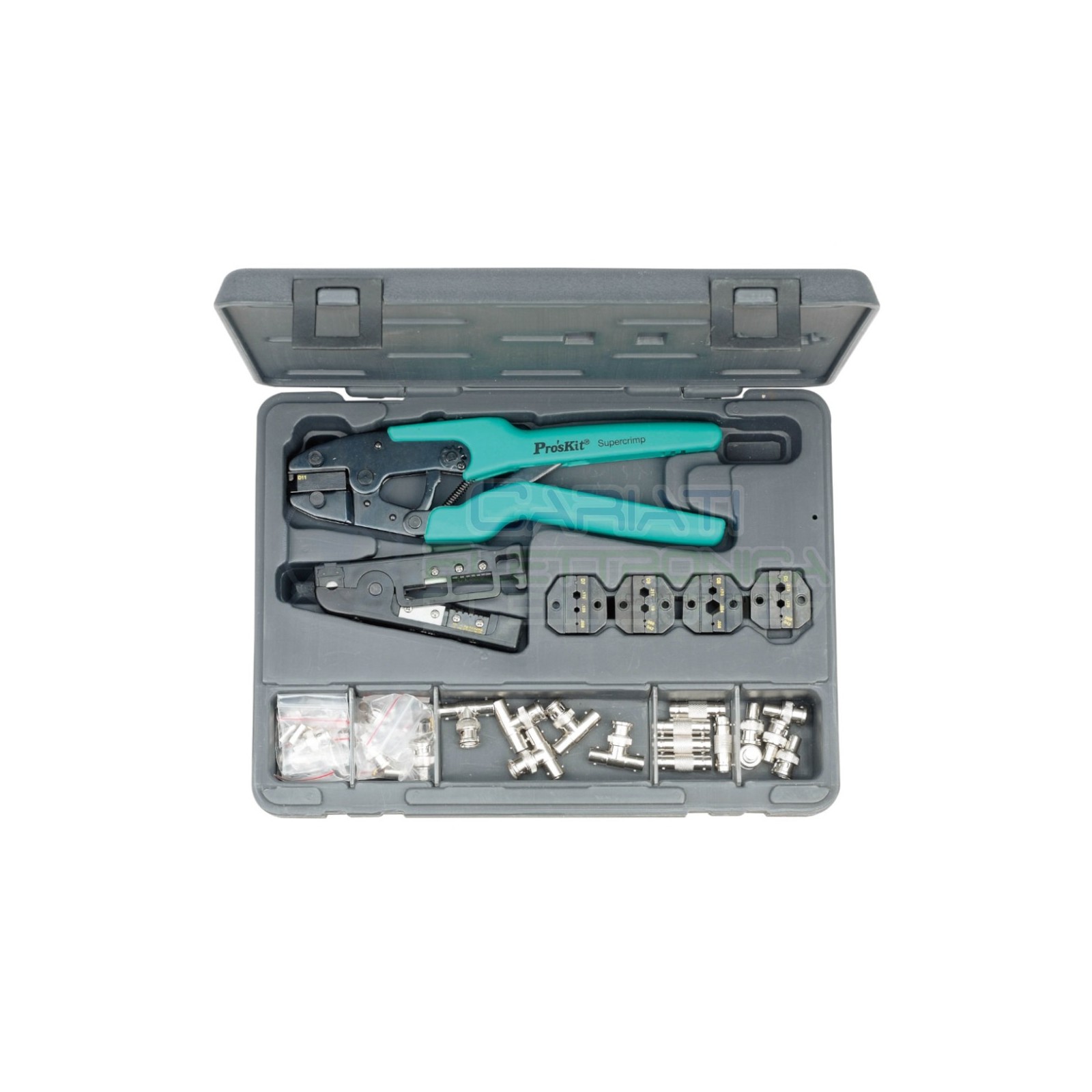 PROSKIT 1PK-934 Pinza Crimpatrice Cavo Coassiale Rg58 Rg59 Bnc Rg174 Rg8218 Kit Professionale Blu Proskit