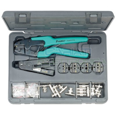 PROSKIT 1PK-934 Pinza Crimpatrice Cavo Coassiale Rg58 Rg59 Bnc Rg174 Rg8218 Kit Professionale BluProskit