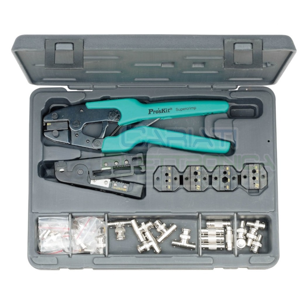 PROSKIT 1PK-934 Pinza Crimpatrice Cavo Coassiale Rg58 Rg59 Bnc Rg174 Rg8218 Kit Professionale Blu Proskit