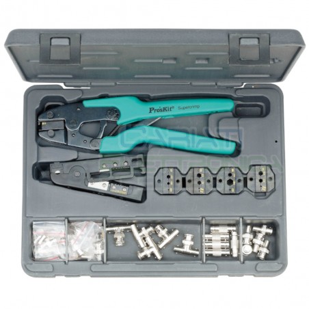 PROSKIT 1PK-934 Pinza Crimpatrice Cavo Coassiale Rg58 Rg59 Bnc Rg174 Rg8218 Kit Professionale Blu Proskit