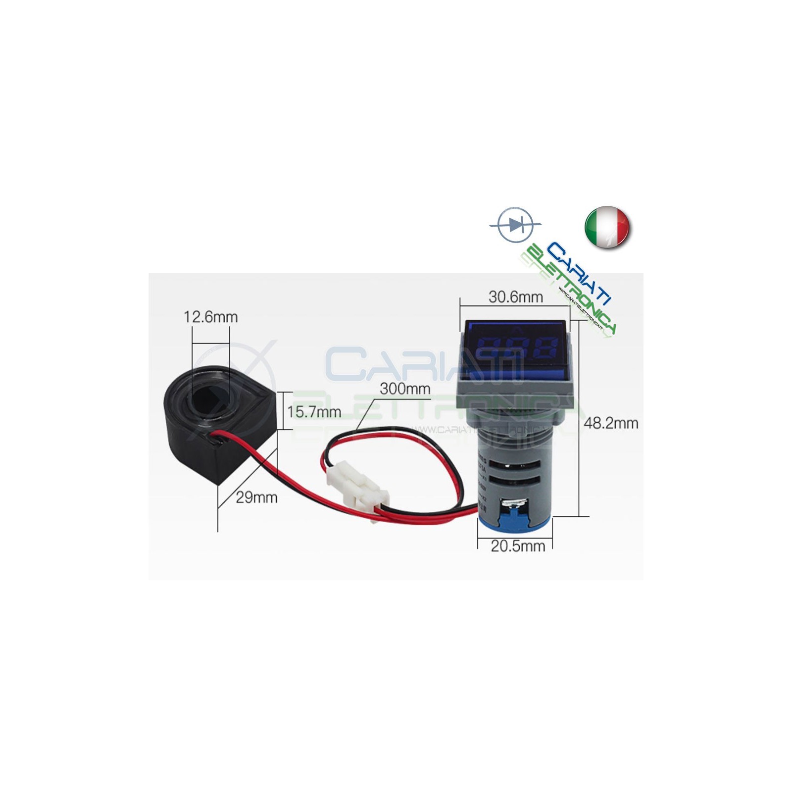 copy of Amperometro Display Amperometrico 100A Blu da Pannello 22mmGenerico