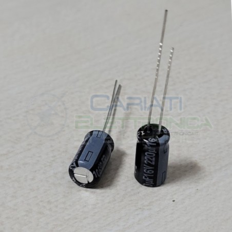 2 Pezzi 220uF 16V Condensatore Elettrolitico 11x6,3mm 105° passo 2,5mm Panasonic