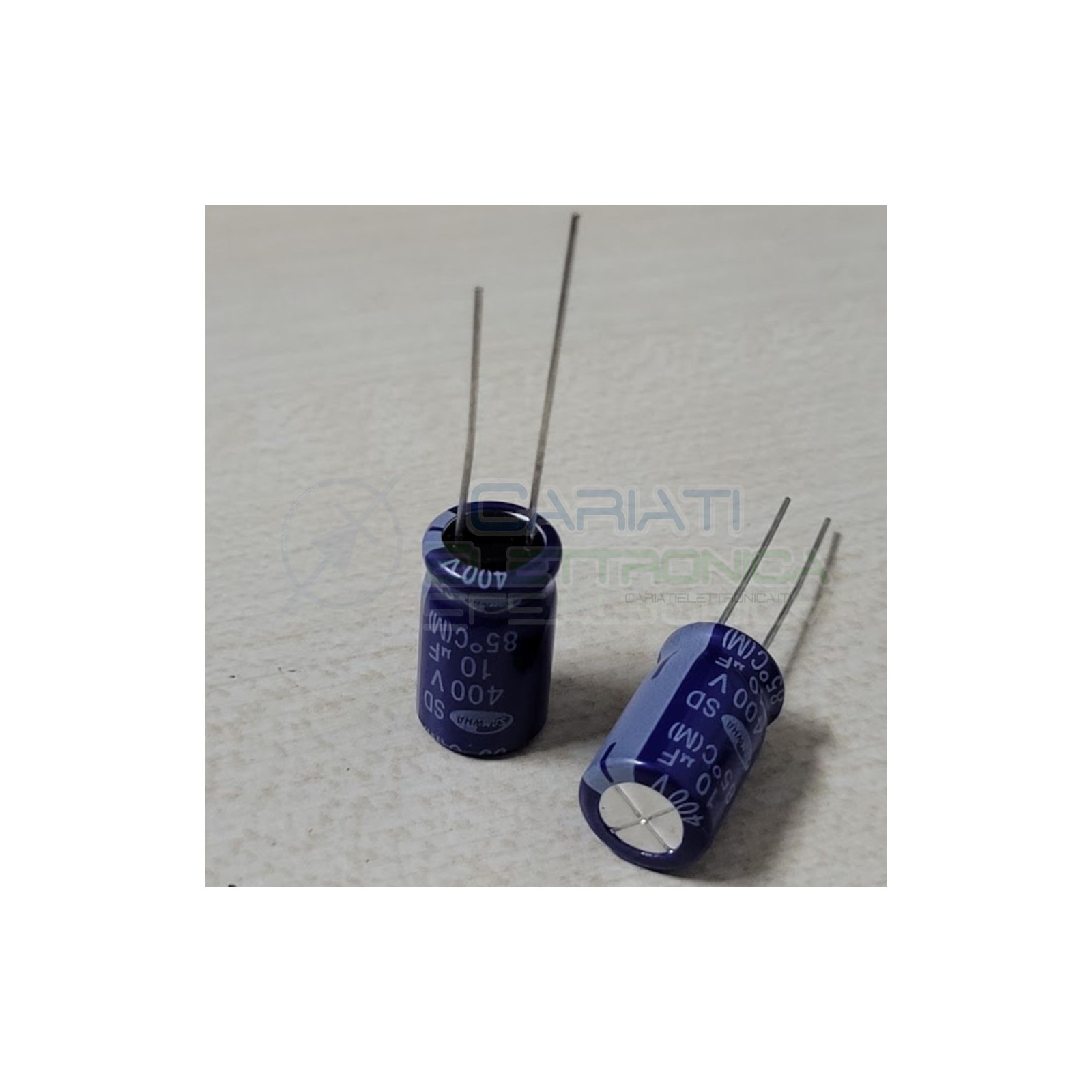2 pezzi 10uF 400V Condensatore Elettrolitico 10x16mm 85° passo 5mm Samwha