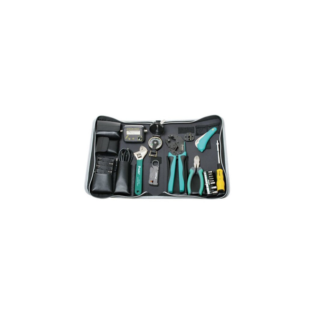 Pro'sKit PK-2097, Borsa per parabola satellitare e utensili satellitari, 18 pezzi Proskit