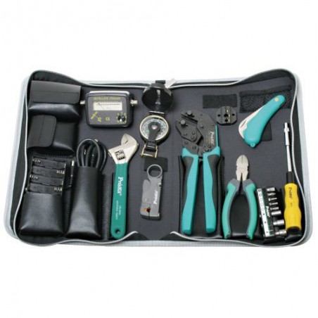 Pro'sKit PK-2097, Borsa per parabola satellitare e utensili satellitari, 18 pezzi Proskit