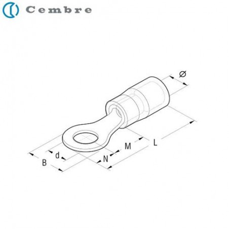 10 pezzi Capicorda ad occhiello M6 GIALLO foro 6.4mm isolato AWG 22-16Cembre