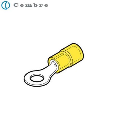 10 pezzi Capicorda ad occhiello M6 GIALLO foro 6.4mm isolato AWG 22-16Cembre