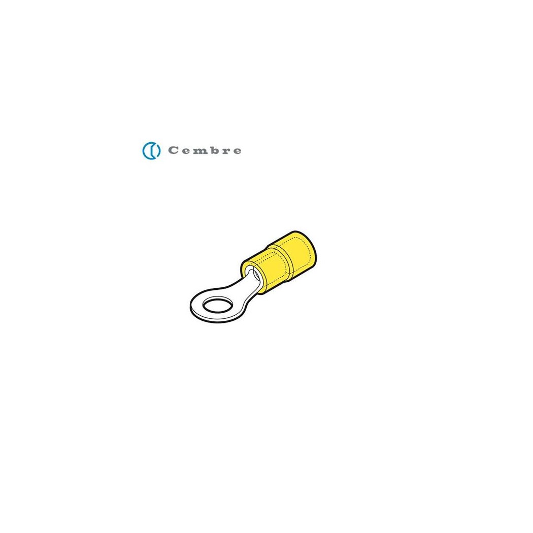 10 pezzi Capicorda ad occhiello M6 0.25-1.5mmq GIALLO foro 6.4mm isolato AWG 22-16 Cembre
