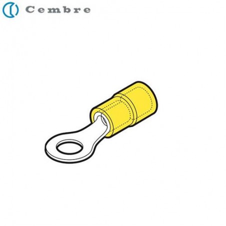 10 pezzi Capicorda ad occhiello M6 0.25-1.5mmq GIALLO foro 6.4mm isolato AWG 22-16 Cembre