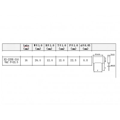 Condensatore polipropilene 2,2uF 2,2 uF 310Vac MKP X2 Passo 22,5mm 10%