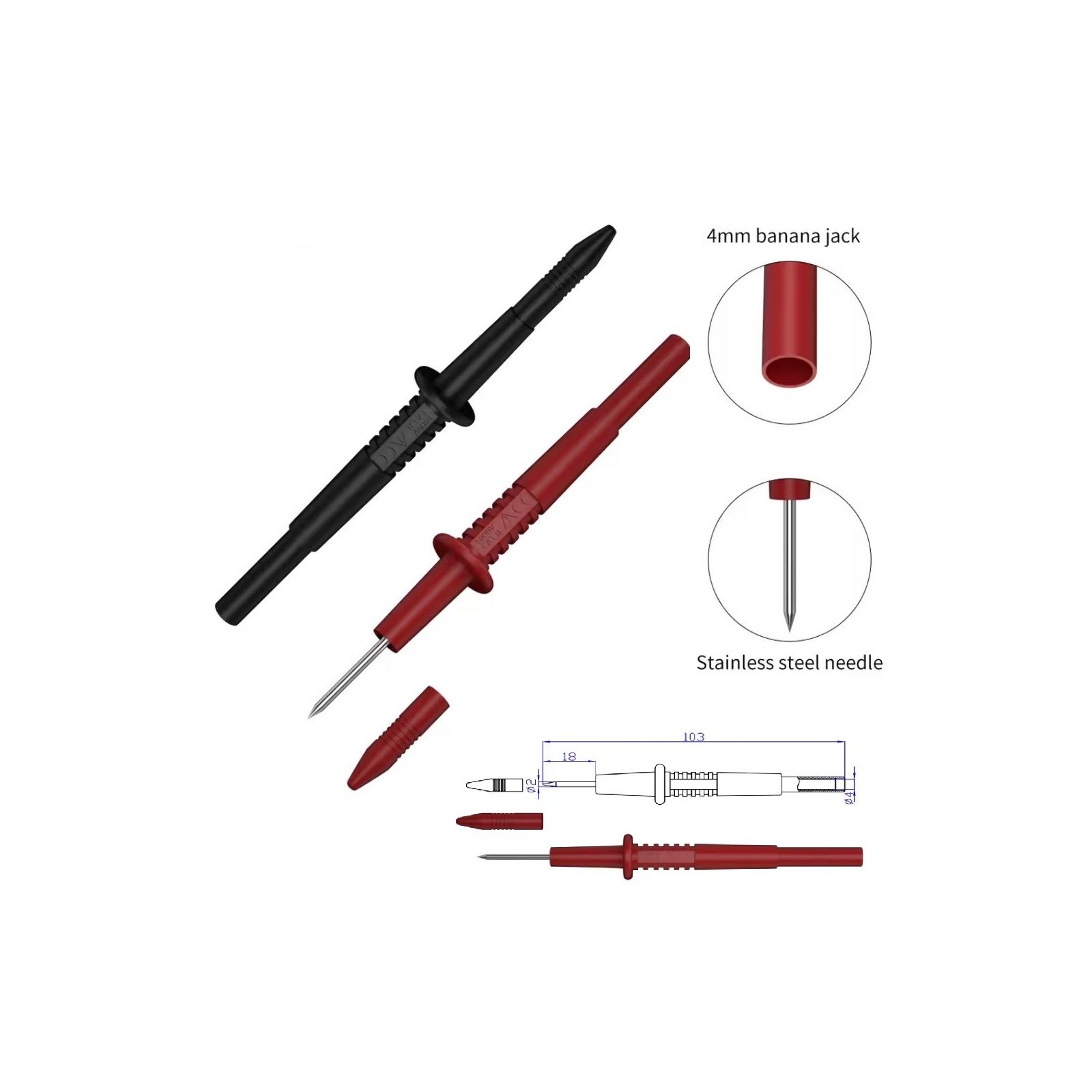 Coppia Puntali Rosso Nero per Tester CAT II 1000V Multimetro Innesto Banana 4mm