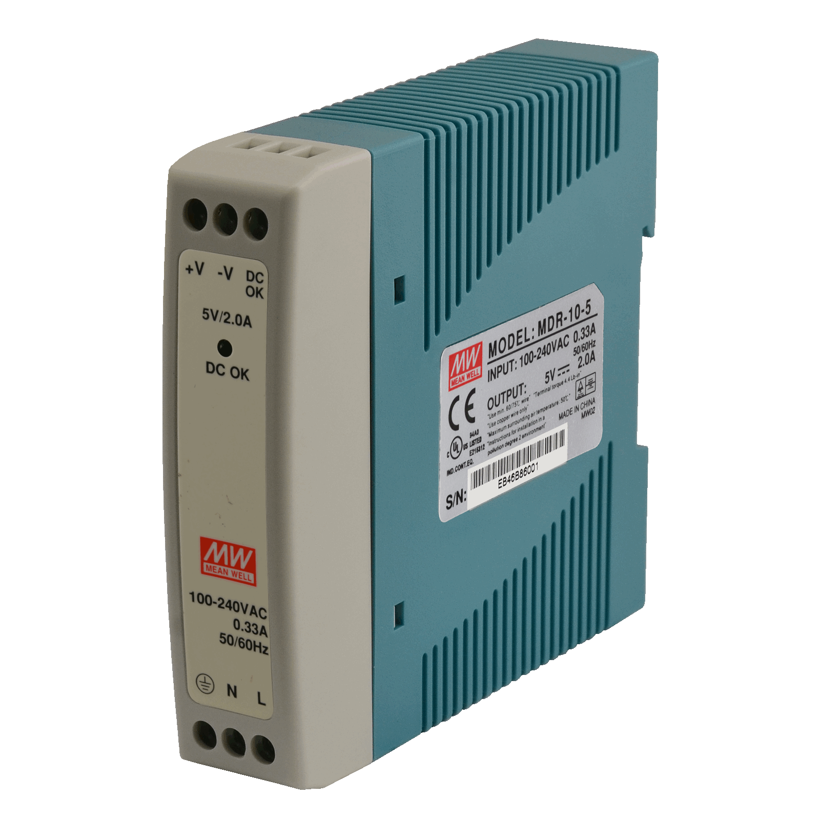 MW MEAN WELL MDR-10-5 Alimentatore DIN 10W uscita 5V 2A ingresso 230VacMean Well