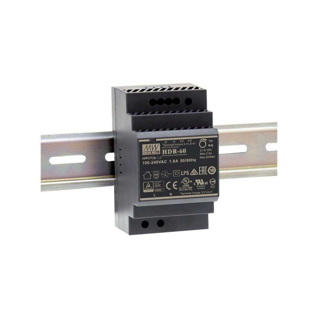 MW MEAN WELL HDR-60-12 Alimentatore DIN 60W uscita 12V 4,5A ingresso 230VacMean Well