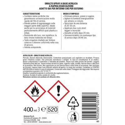 RAL 1013 BIANCO PERLA Smalto Vernice Spray Arexons Acrilcolor 400ml Acrilico Pittura BombolettaArexons