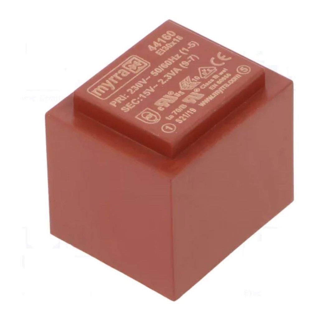 MYRRA 44160 Trasformatore incapsulato 15V 2,3VA Ingresso 230V Ac Uscita 15V ac myrra