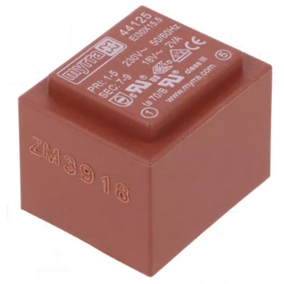 MYRRA 44125 Trasformatore incapsulato 18V 2VA Ingresso 230V Ac Uscita 18V ac myrra